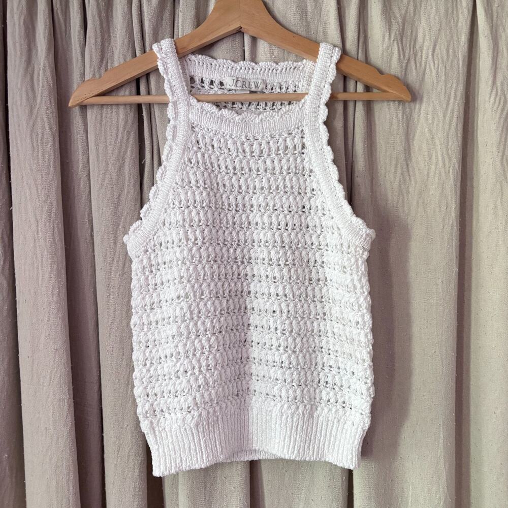 J.Crew White Open Knit Crochet Racerback Tank Top Scallop Trim XS